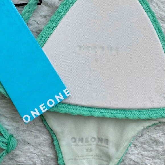 NWT OneOne Swimwear Bikini SET Green Texture Jade Small Skimpy Mint Elsie Laura - Picture 2 of 4